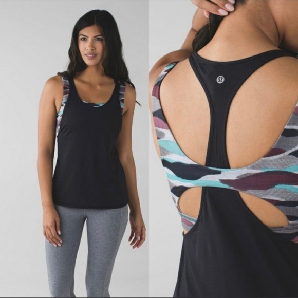 Lululemon All Sport Support Tank w/ Built In Bra Black Camo Multi Size 2 Purple - Picture 2 of 8